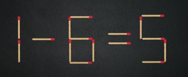 烧脑时间到！图中用火柴摆成的算式“1 - 6 = 5”明显不对。现在规则是，只能