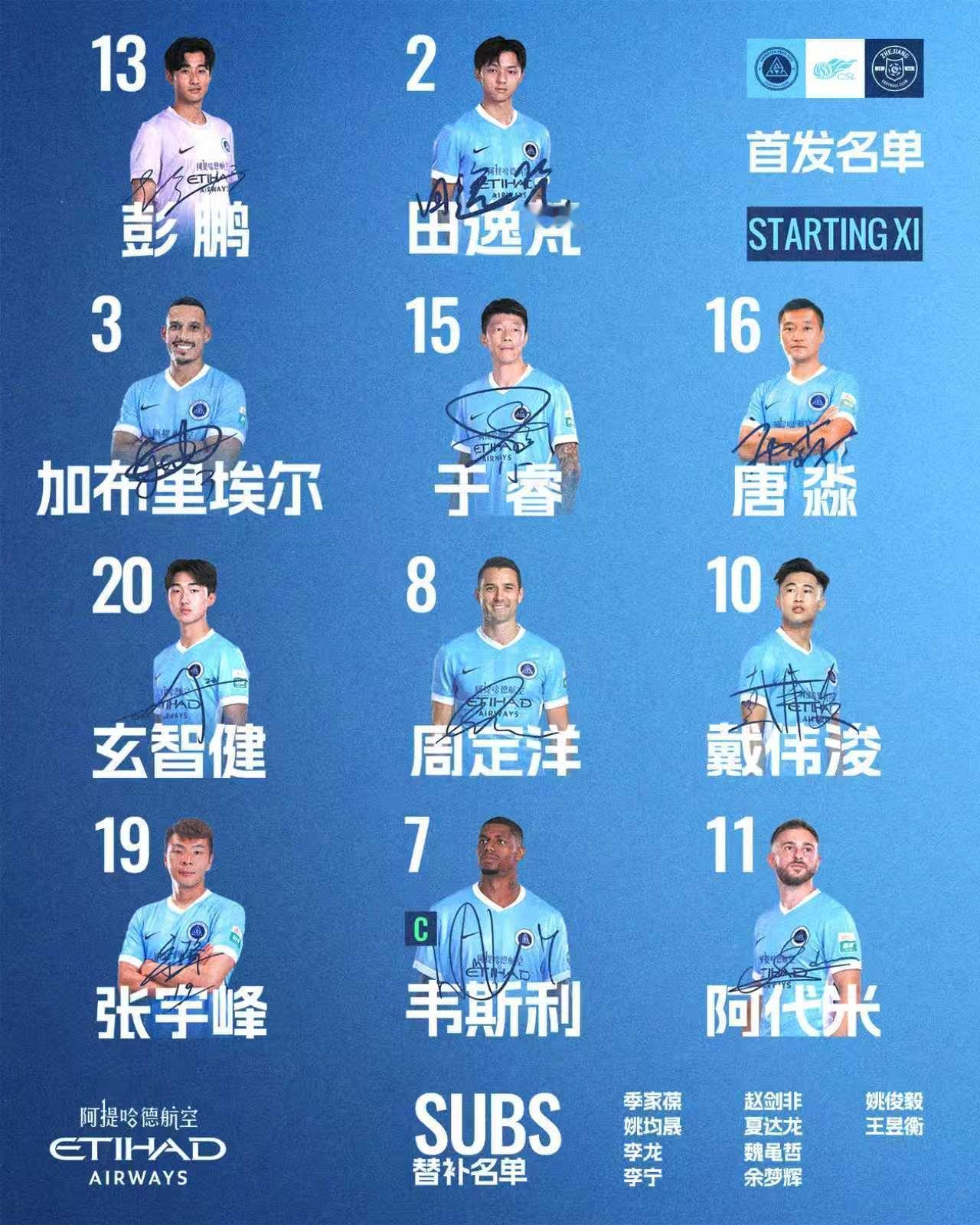 ✈️ 与阿提哈德航空一同启程🔥深圳新鹏城主战浙江俱乐部绿城首发阵容出炉！🌟首