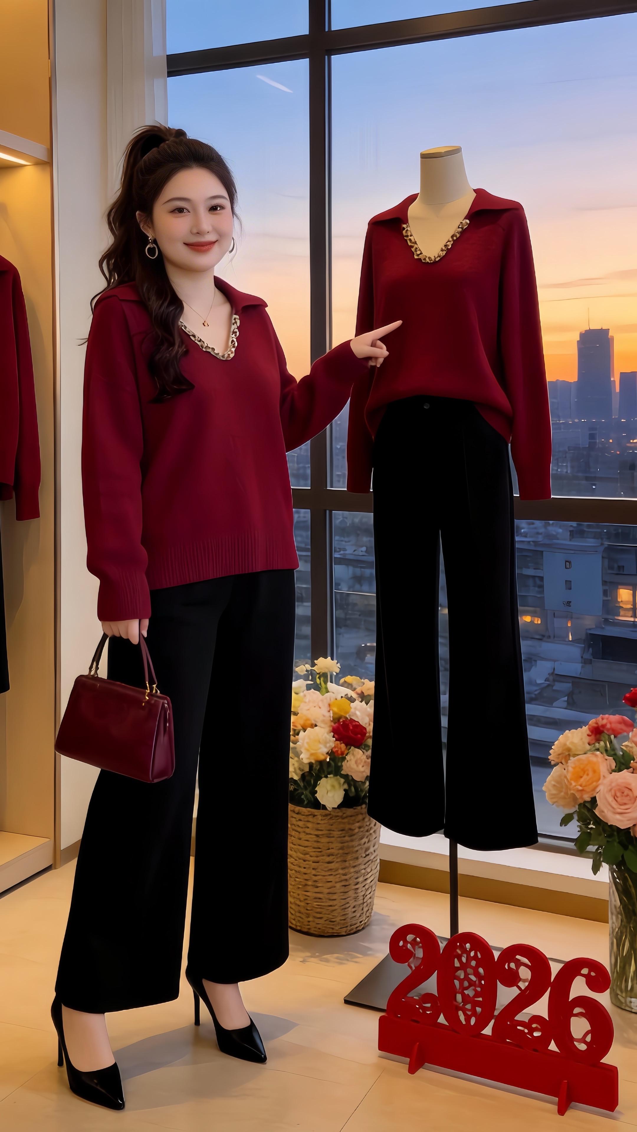 大码穿搭 红色毛衣 过年穿什么新年战袍我先手搓上了针织衫穿搭技巧轻松摆脱路人感