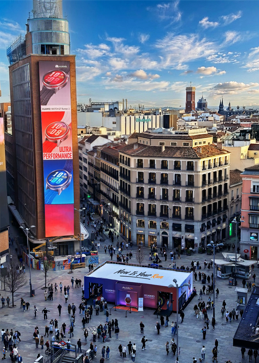 华为快闪店亮相马德里核心商圈。基普乔格及多位世界冠军都在，WATCH GT Ru
