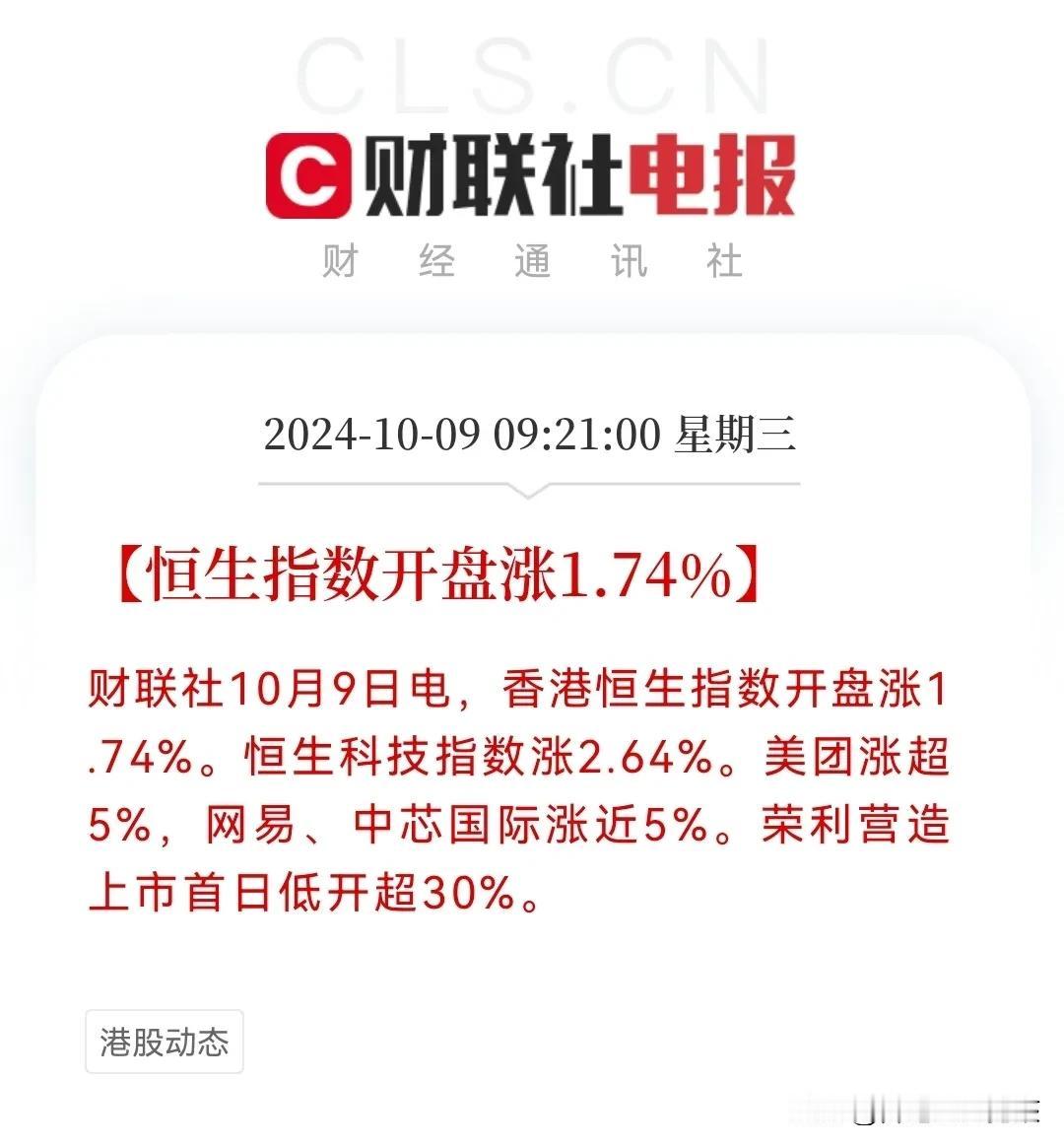 今天A股会实现反包吗？…
港股恒生指数开盘上涨1.74％，富时A50期指早些率先