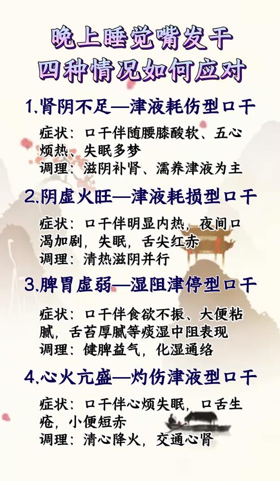 夜间口干分四类，辨证分清阴虚、脾胃、心火问题