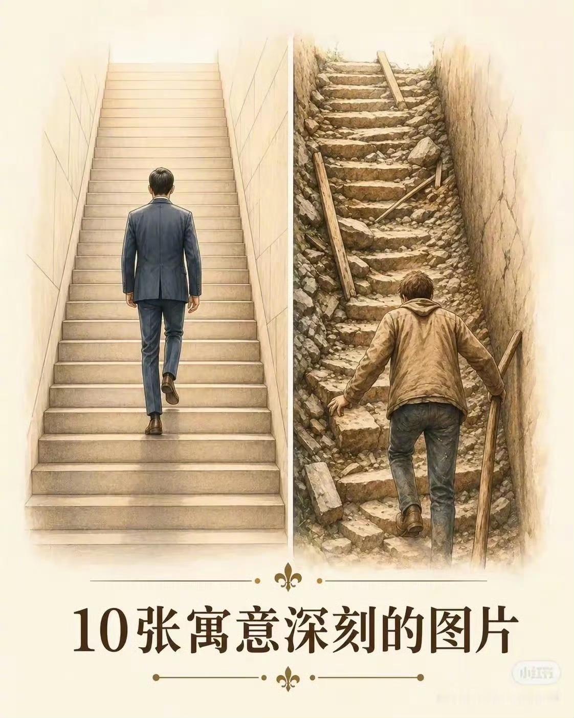 有些道理，文字讲千遍，不如一张图来得通透。
 
同样的境遇，有人走平坦阶梯，有人