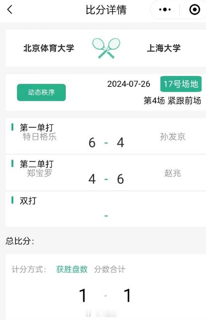 你们的天菜孙发京在和特日格乐打大网赛双打，有直播。男丁团体半决赛决胜场。wx#小