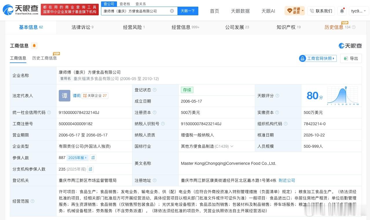 康师傅重庆公司新增光伏设备租赁等业务天眼查App显示，近日，康师傅（重庆）方便食
