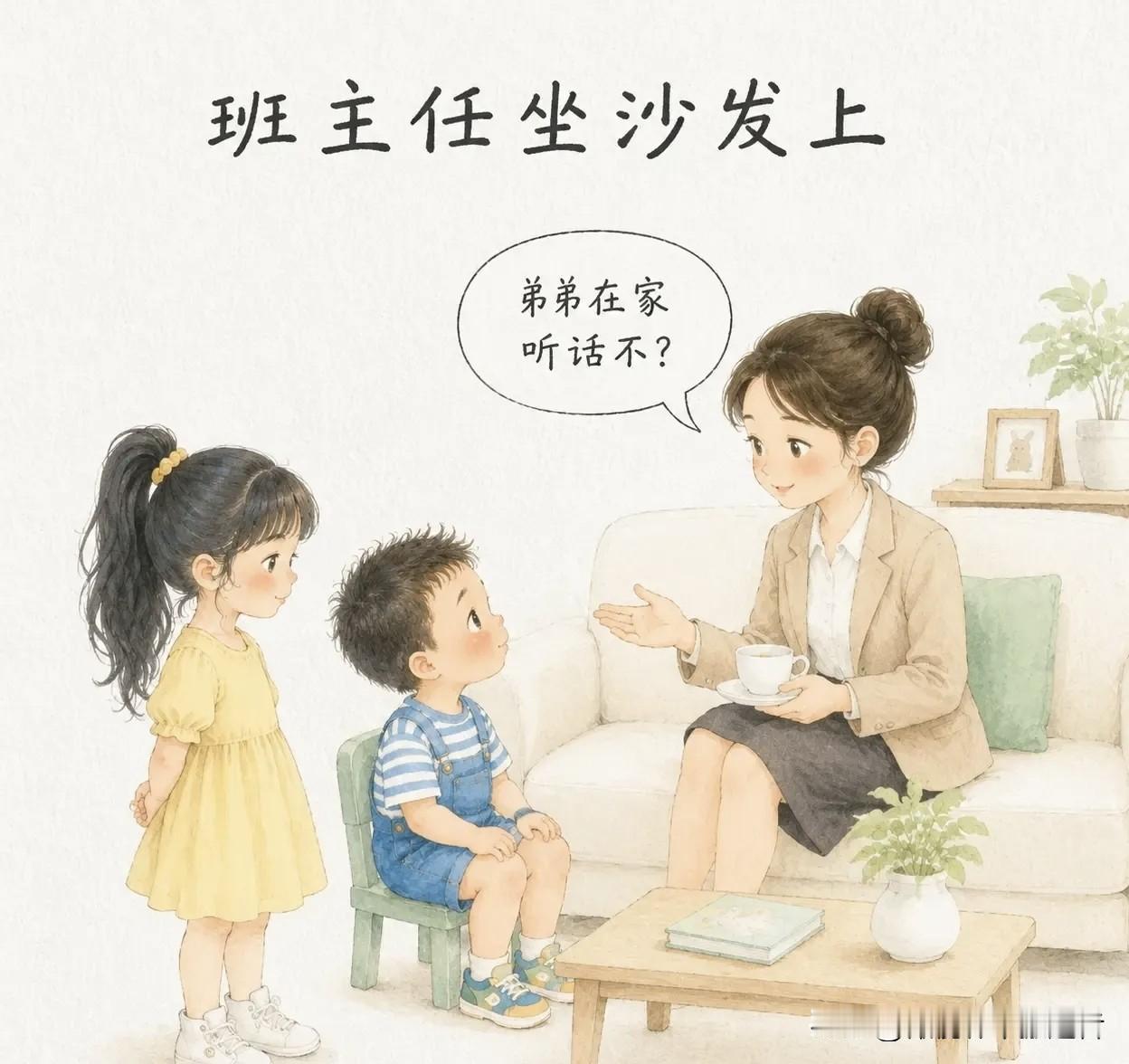 你有哪些漫画推荐：班主任坐沙发上，端着茶问姐姐：弟弟在家听话不？姐姐：听话。老师