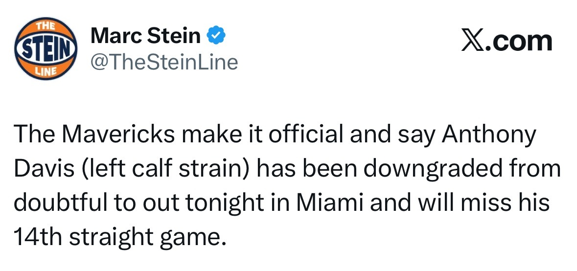 戴维斯（左小腿拉伤）的状态从小概率出战降为缺席比赛，他将连续第14场缺席。 