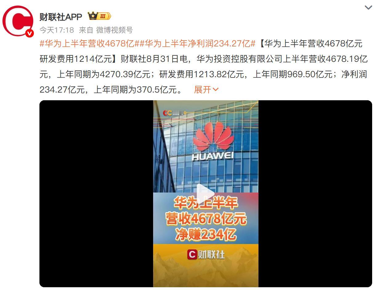 净利润200多亿，华为上半年表现如何？
第一眼看到净利润数字只有200多亿，感觉