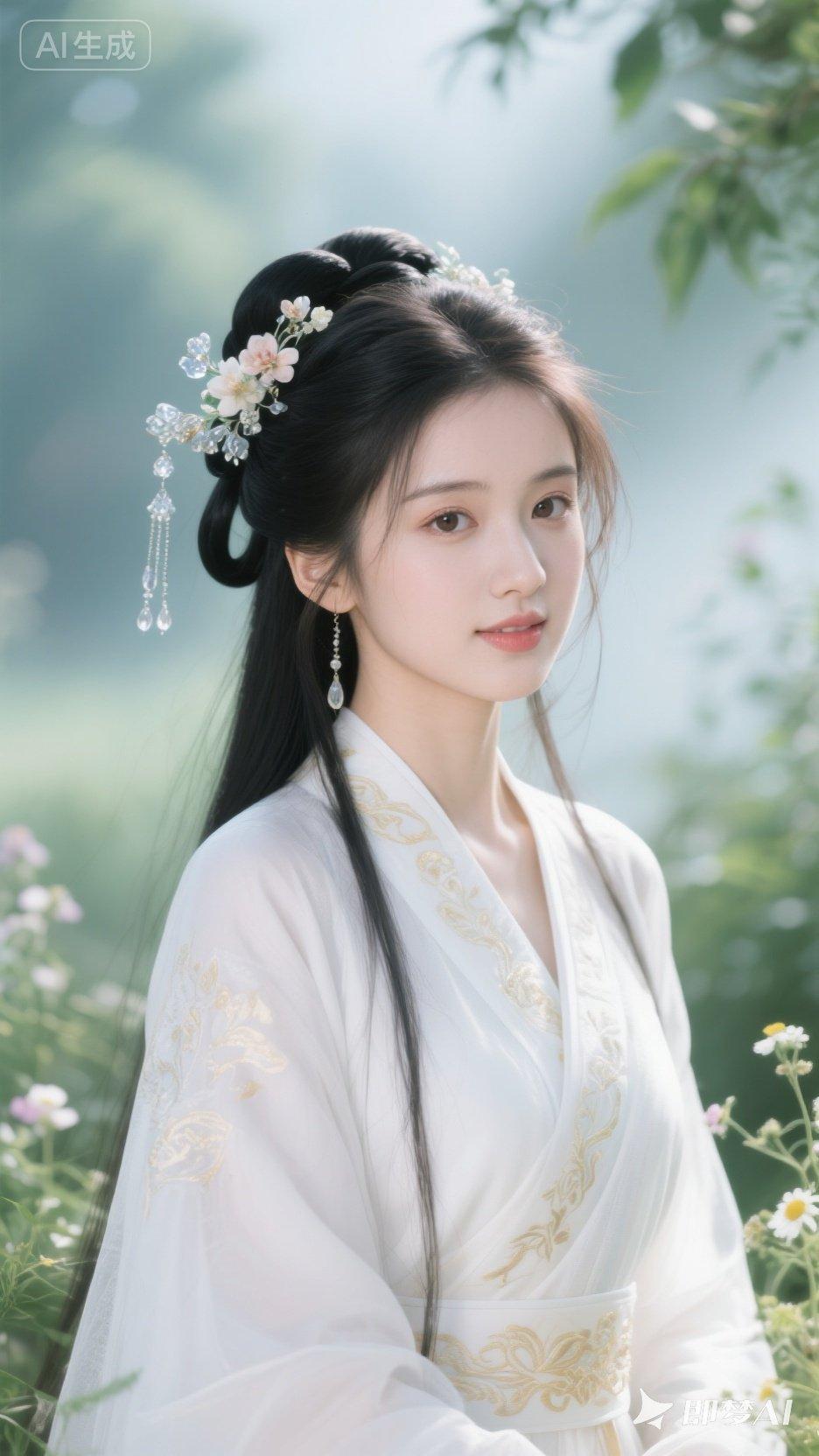 仙气飘飘的汉服少女，花海中的唯美瞬间