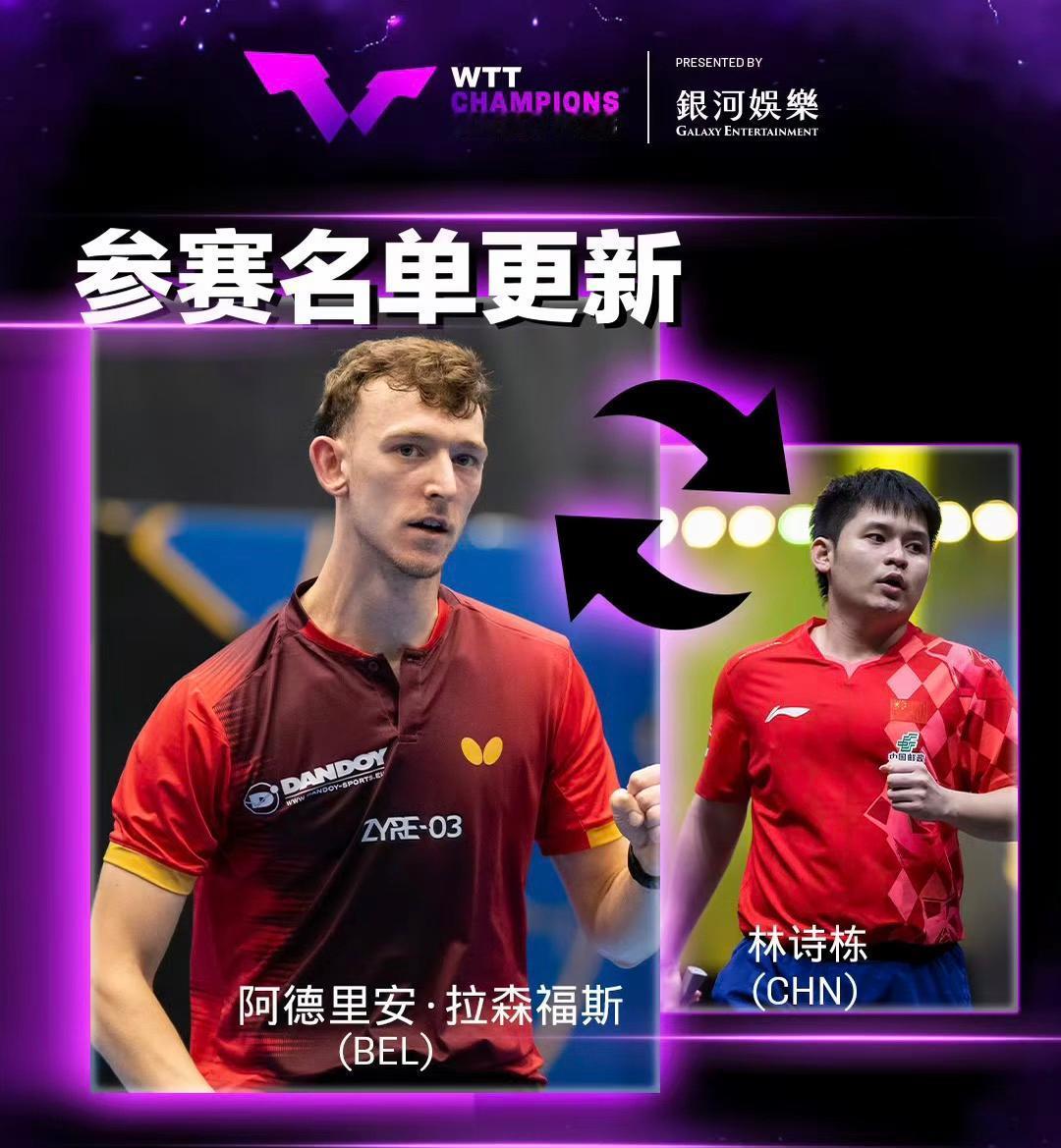 震惊😱林诗栋因伤退赛WTT澳门冠军赛—-拉森福斯递补！
澳门冠军赛国乒男队分批