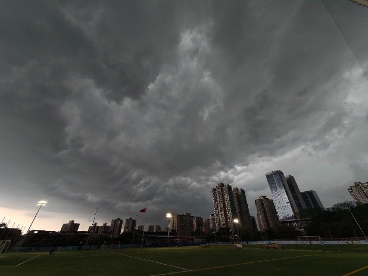 傍晚暴雨来袭 为夏日城市降温