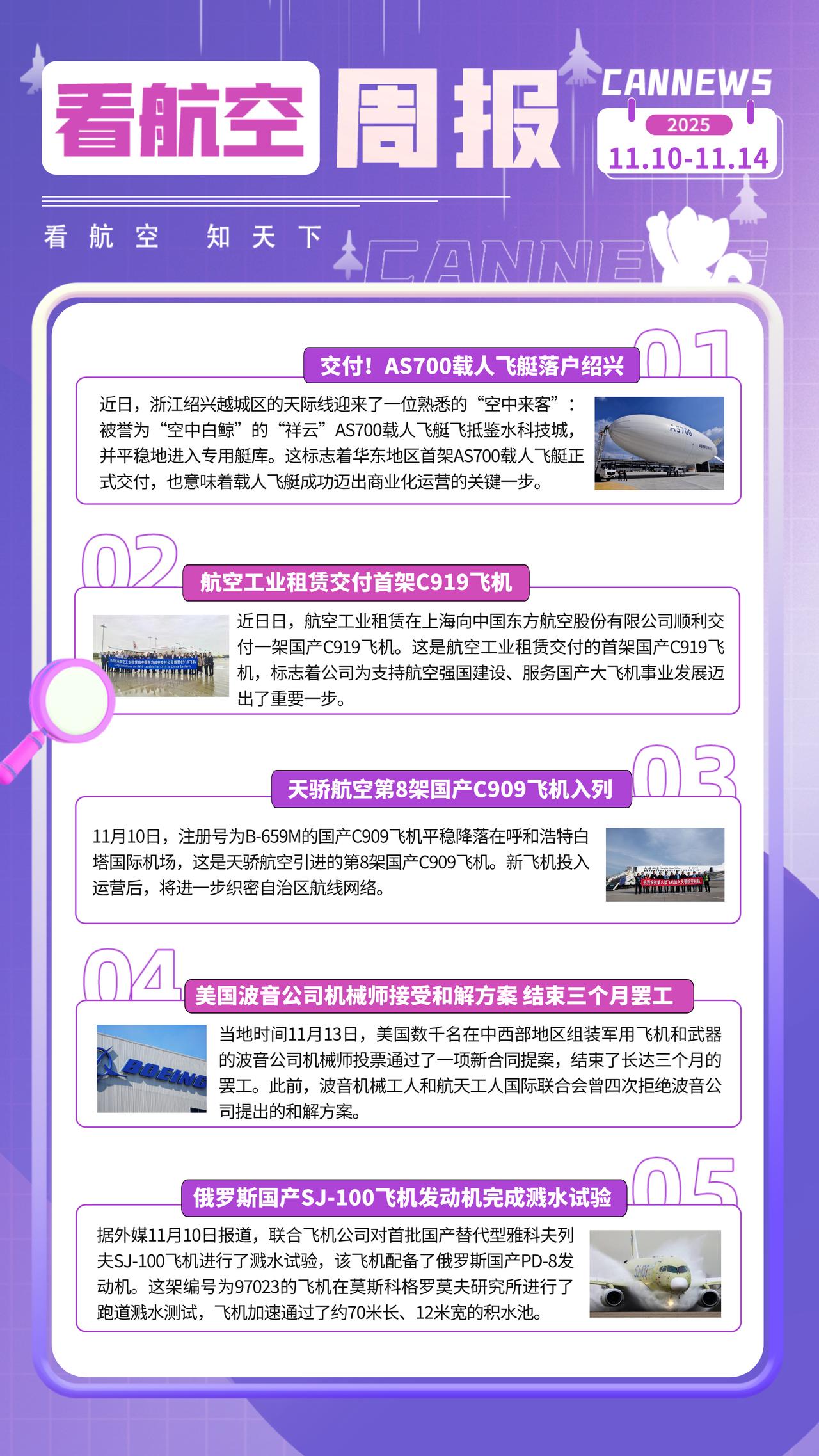 11.14周报
交付！AS700载人飞艇落户绍兴
航空工业租赁交付首架C919飞