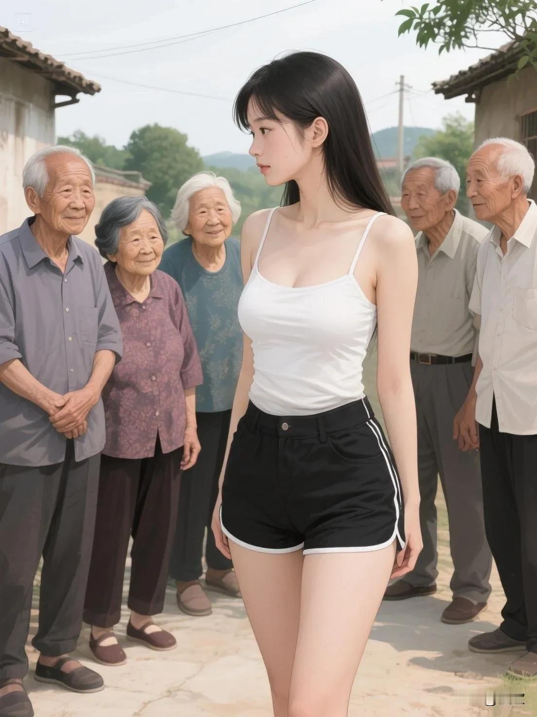 “你看老白家的女大学生，就穿那么点，屁股都露着了！”
“那女娃子，走路扭搭扭搭，