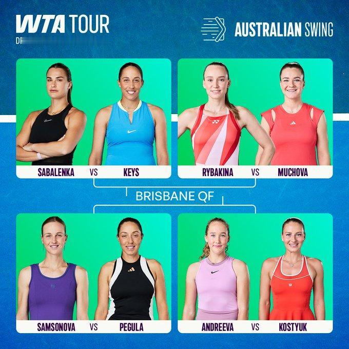 强强对话
WTA500布里斯班八美对阵
09:00，莱巴金娜vs穆霍娃
10:3