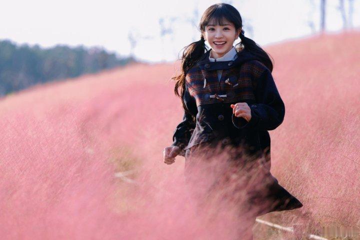 田曦薇和粉色花海绝配~话说小田你的鞋带掉啦~哈哈 