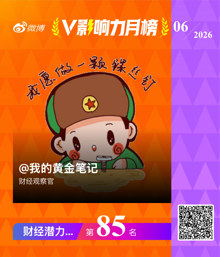 【V影响力榜 2026年06月】「财经潜力月榜」揭榜啦！黄金金价