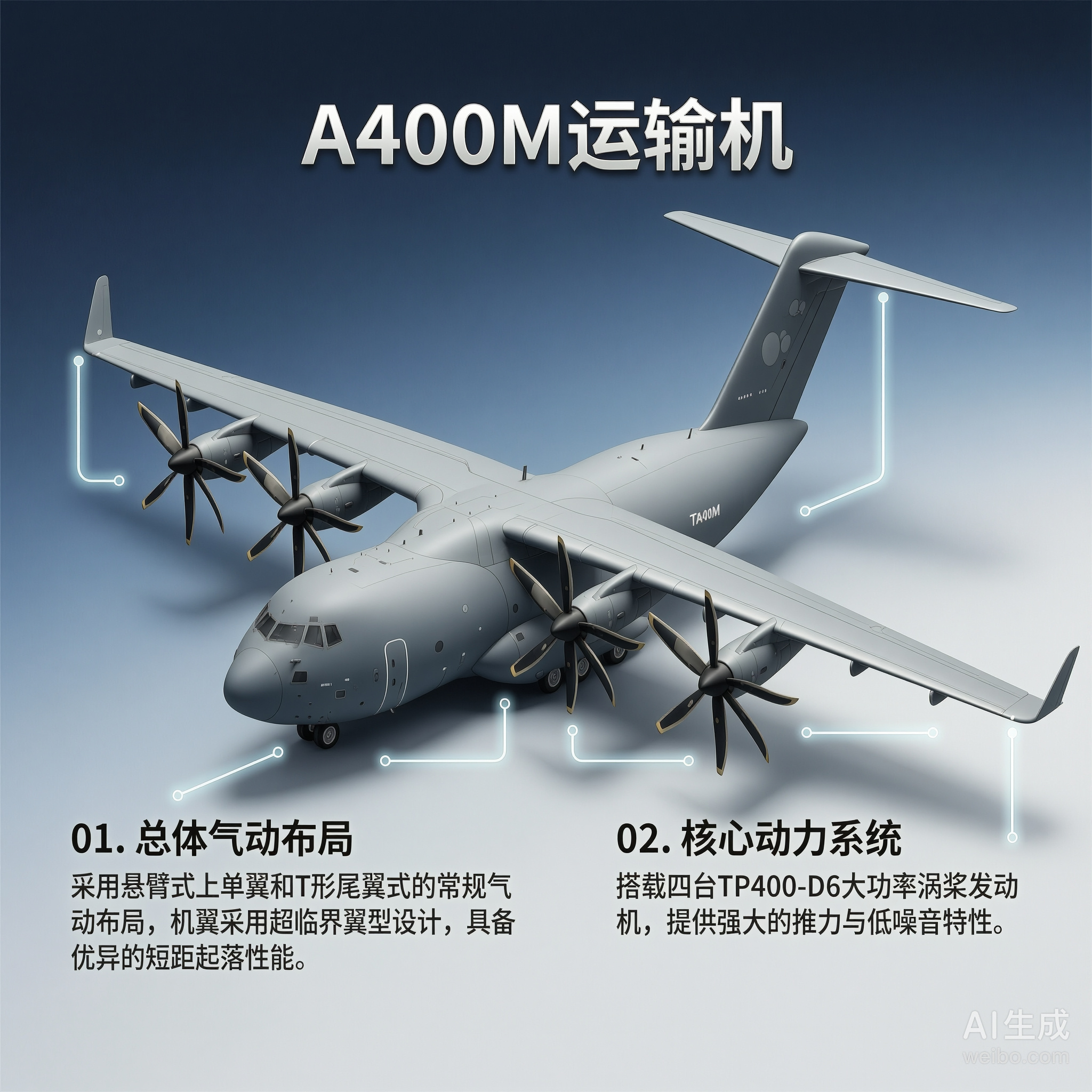 军事ai新视野 A400M运输机［欧］机长：45.1米翼展：42.4米机高：14