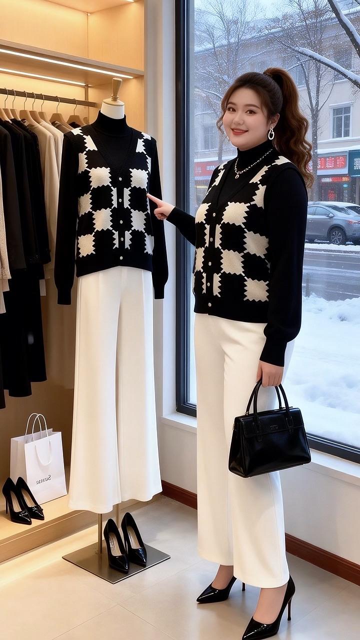 大码女装毛衣穿搭 高级感穿搭  当我找到了适合的穿搭脱下外套也体面的秋冬内搭