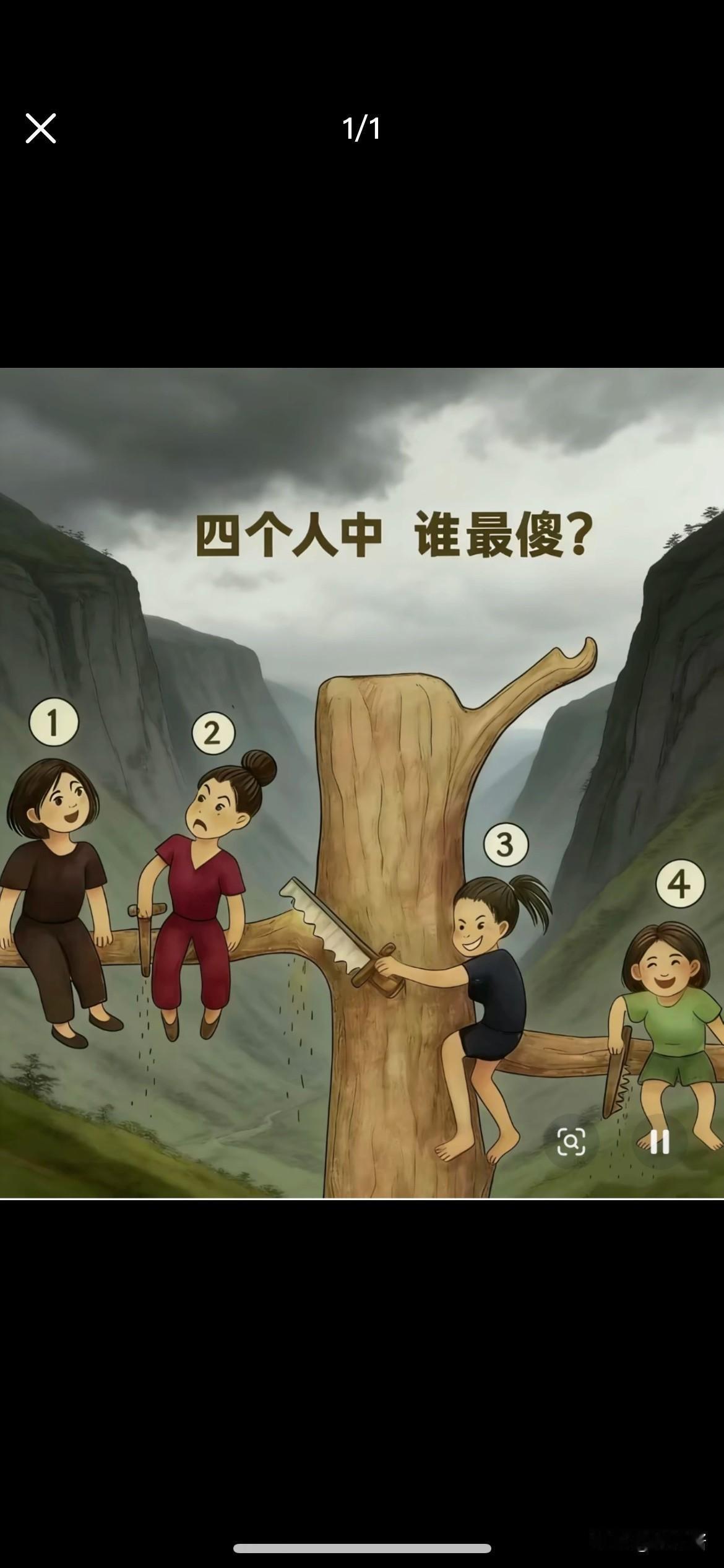 四个人，第一眼你觉得谁是最傻的
四个人坐在树上，你觉得谁才是最傻的那个人？

看