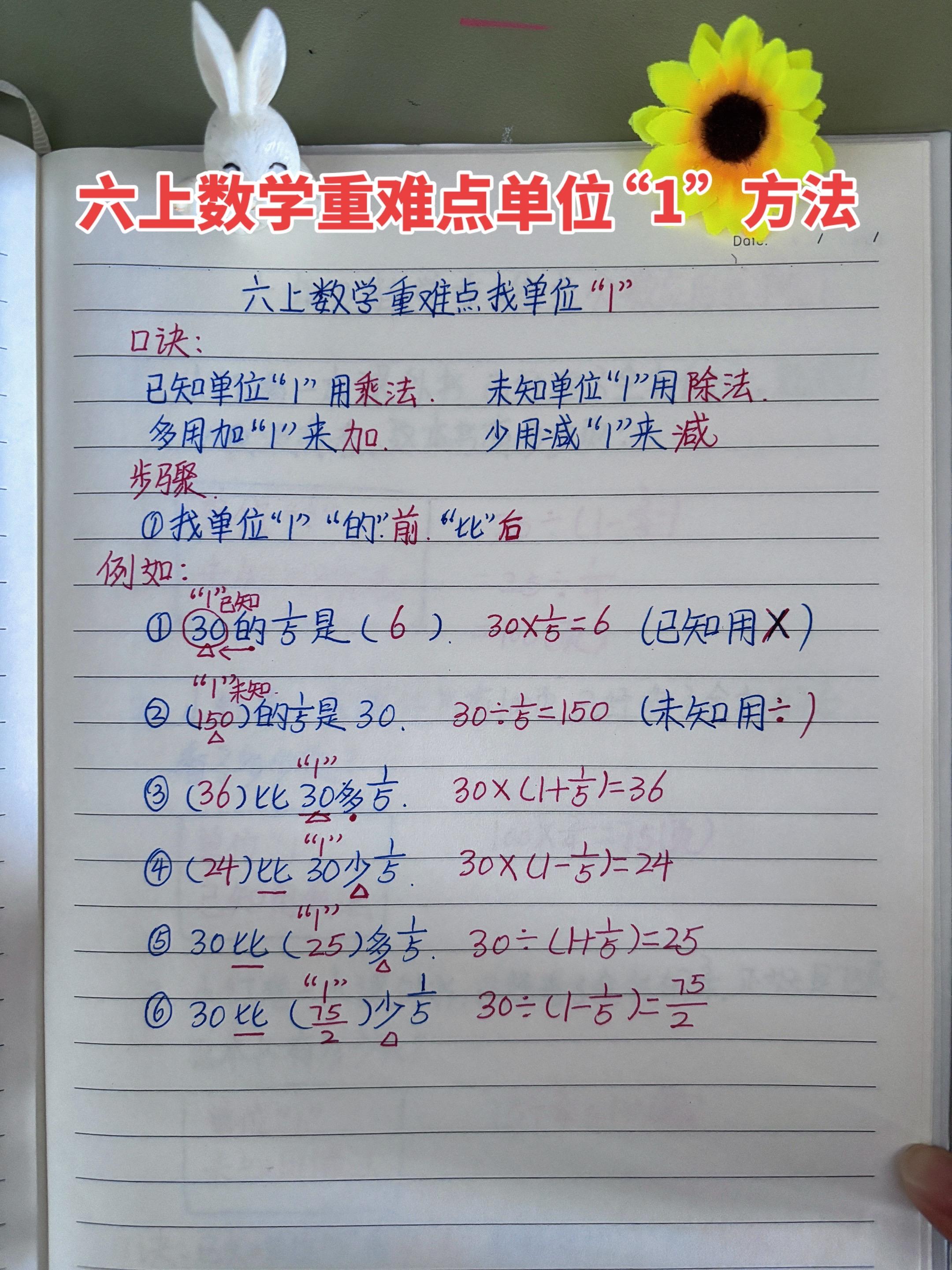 六年级上册数学重难点找单位“1”的方。技巧