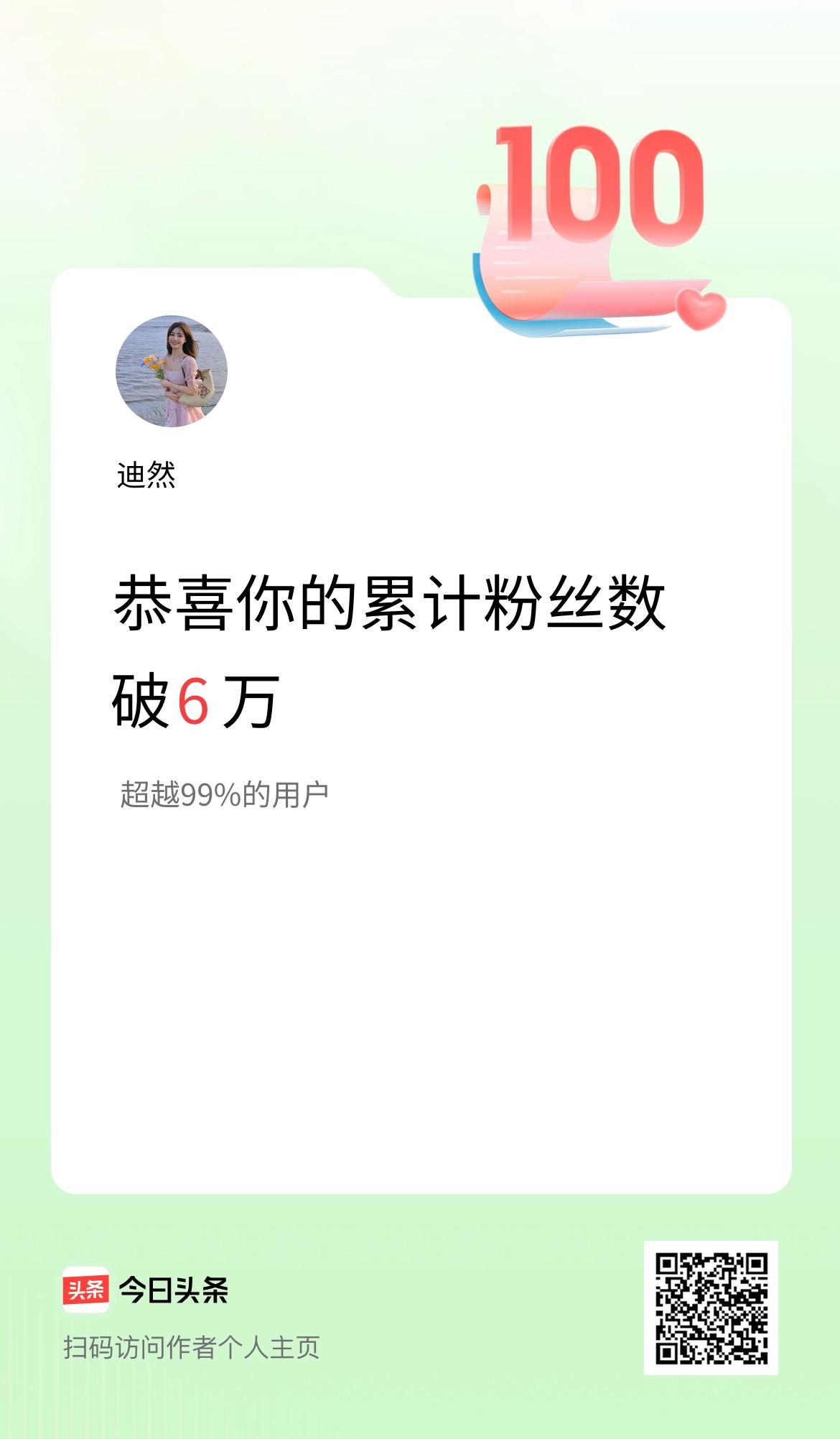 我在头条累计粉丝数破6万啦！