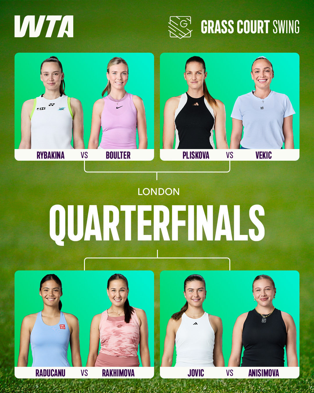 WTA500伦敦站八强对阵出炉🌱莱巴金娜 vs [W]博尔特卡·普利斯科娃 v
