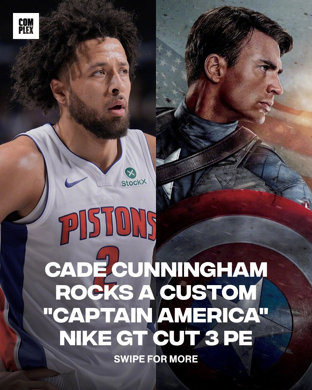 今天康宁汉姆穿的客制版本Nike GT Cut 3 PE，在美国队长主题基础上，