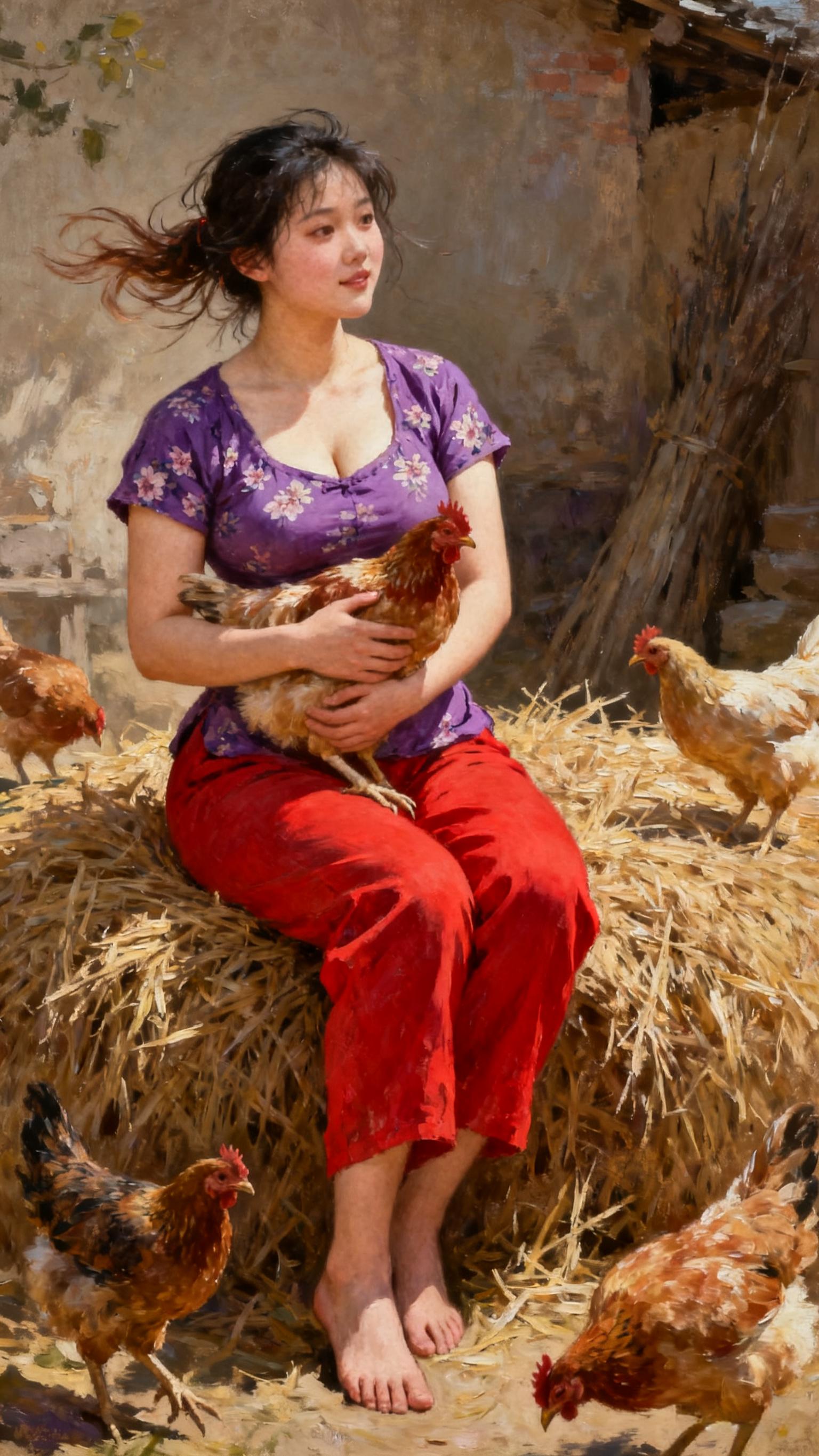 绘画题材 乡村味道 散养鸡