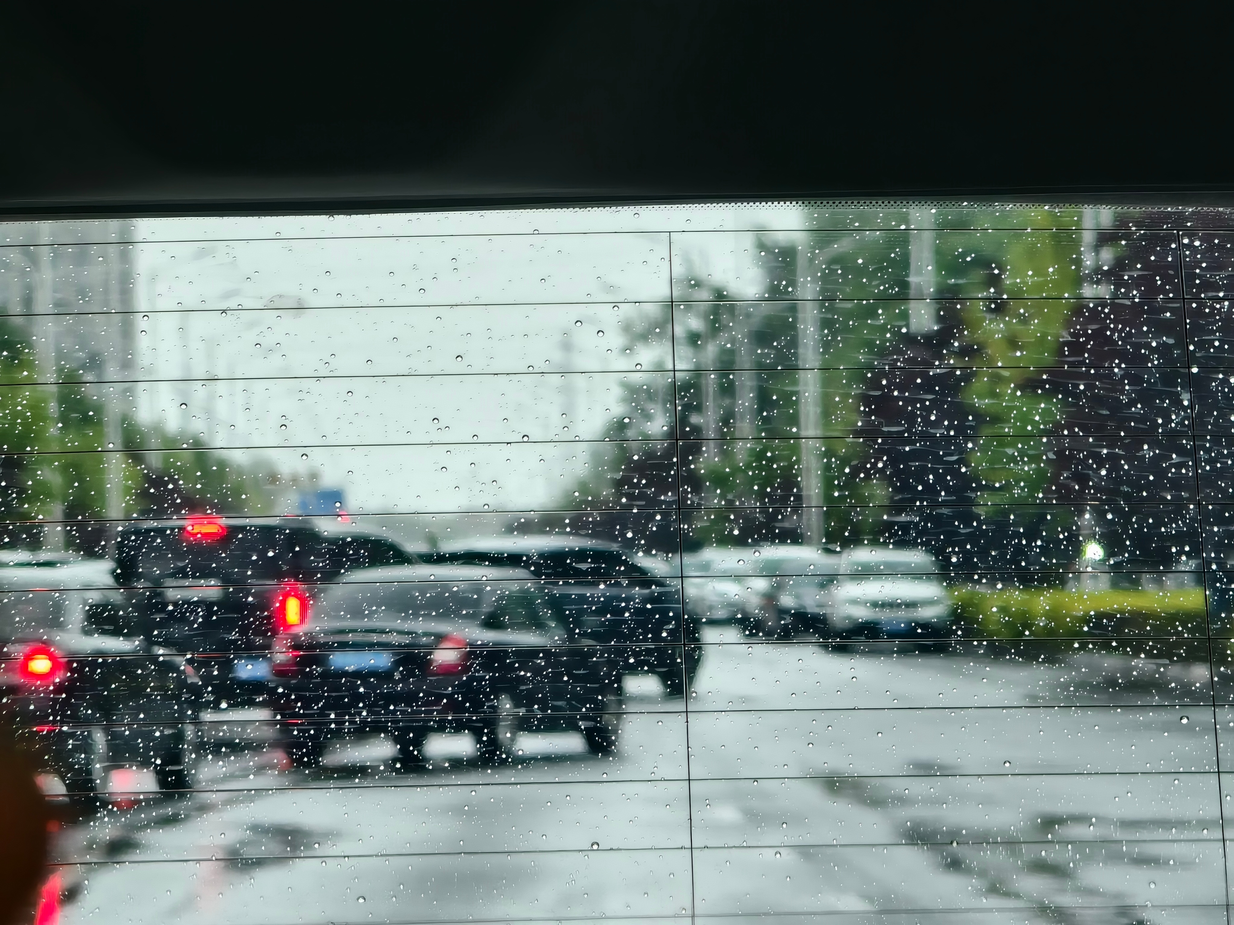 今天下雨，开车去接小朋友放学。远远看到前方道路已经堵死，果断调头回去[二哈] ​
