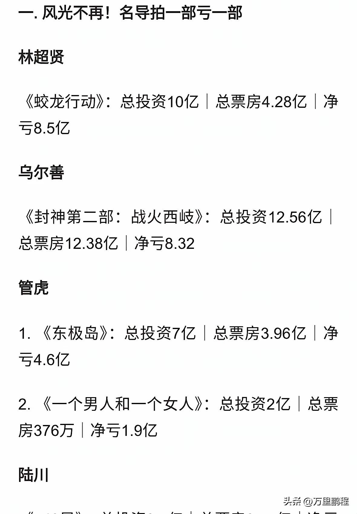一部电影投动辄几亿，十几亿，能要这么高的成本吗？亏了那么多，还在继续拍继续亏，他