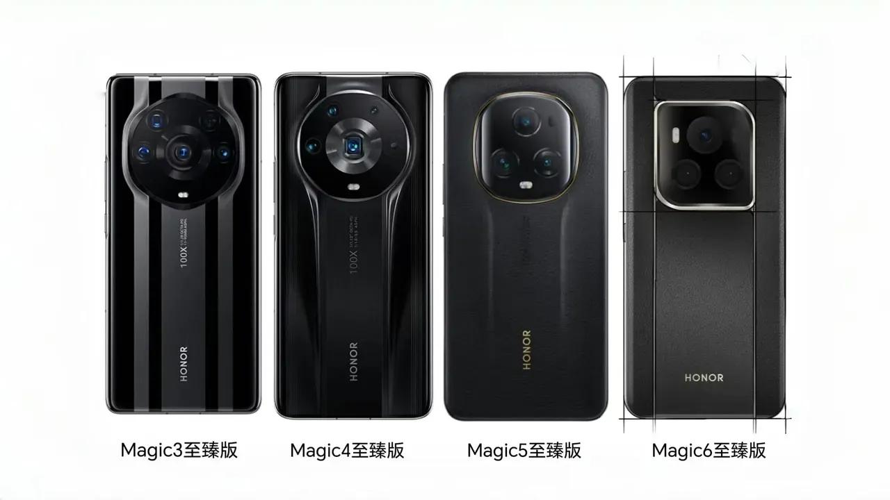 历代荣耀Magic至臻版的机身背部设计模组，虽然现在magic6至臻版还只有一个