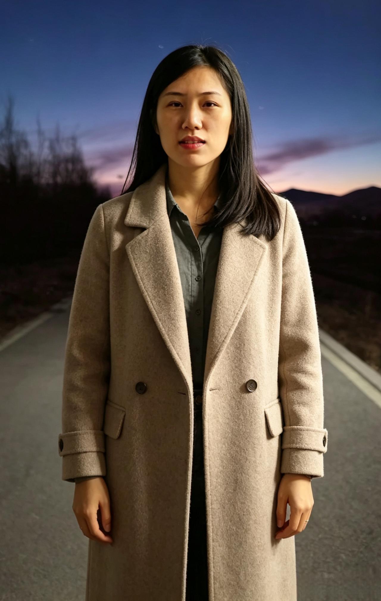 疏影随风落浅堤，伊人凝伫暮云西。
眉间温婉藏诗意，眼底温柔藏涧溪。
不逐繁华辞俗