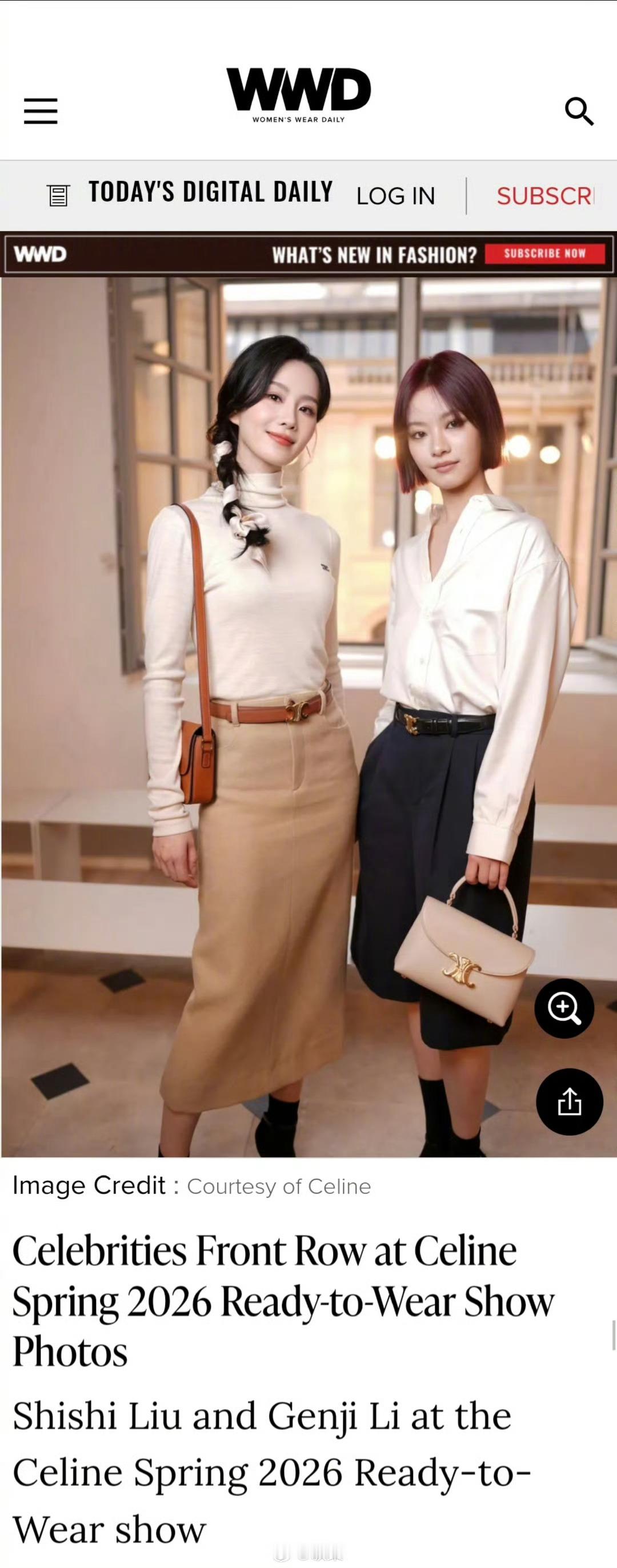 WWD报道刘诗诗参加Celine26春季大秀 ​​​
