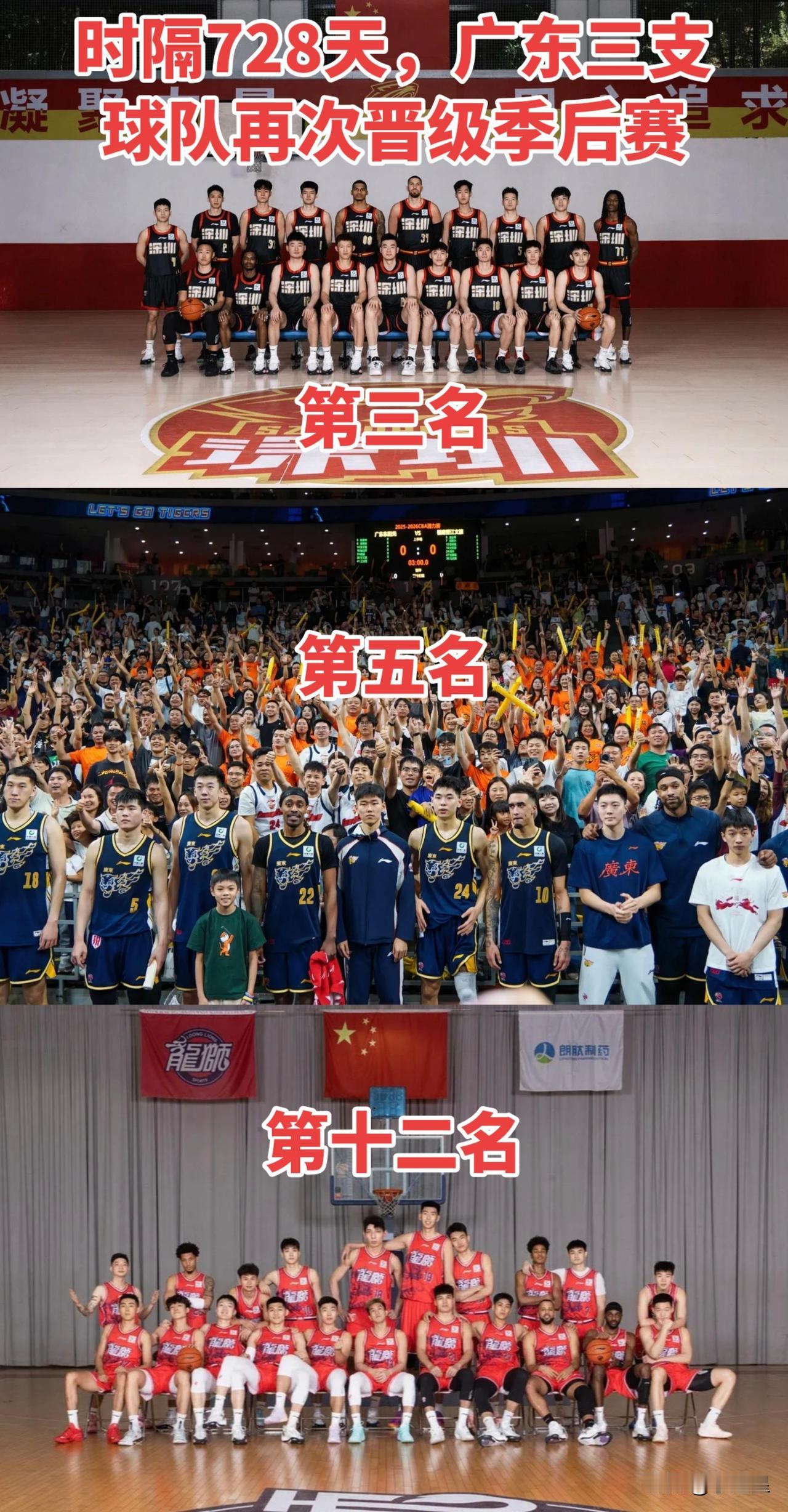 时隔两个赛季，广东三支CBA球队再次共进CBA季后赛