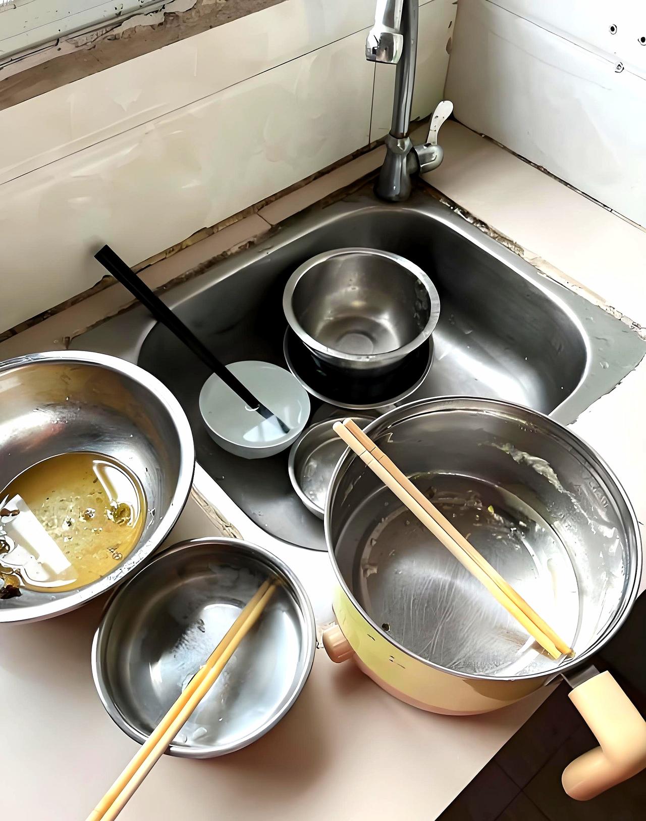 刚发现昨晚的锅还泡在水槽里，随手拍了张照。认真写的长文没人看，这随手一拍会不会反