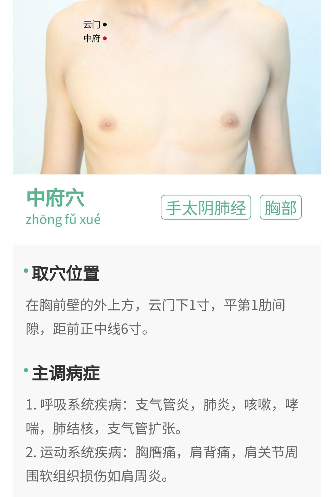 中府 咳嗽，气喘，呼吸系统