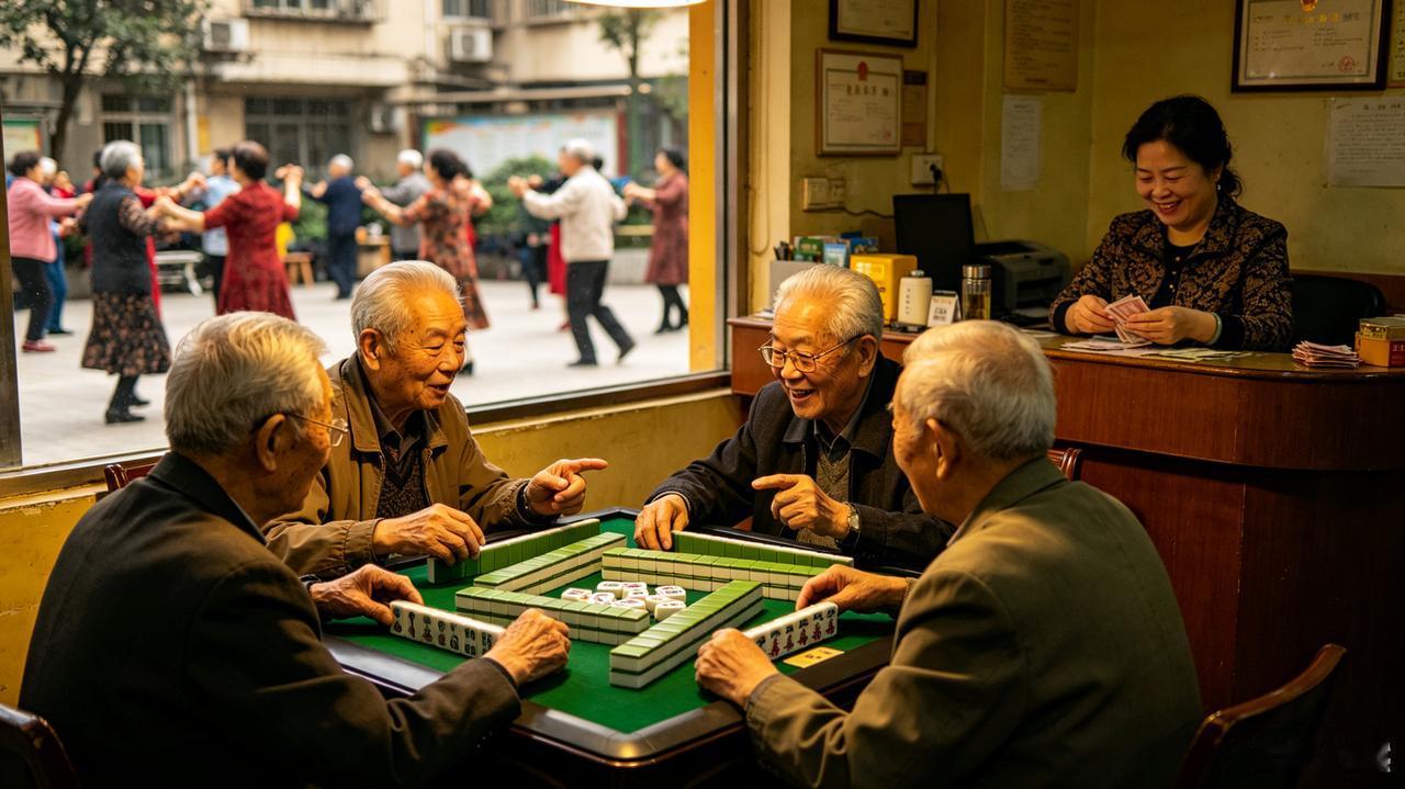 现在大街小巷、各个小区的麻将馆，里头坐的大多是老头老太太，不少都是七十往上的年纪
