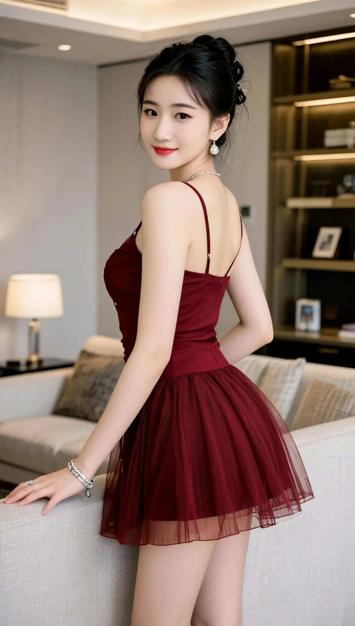 AI酒红吊带写真 ai创作