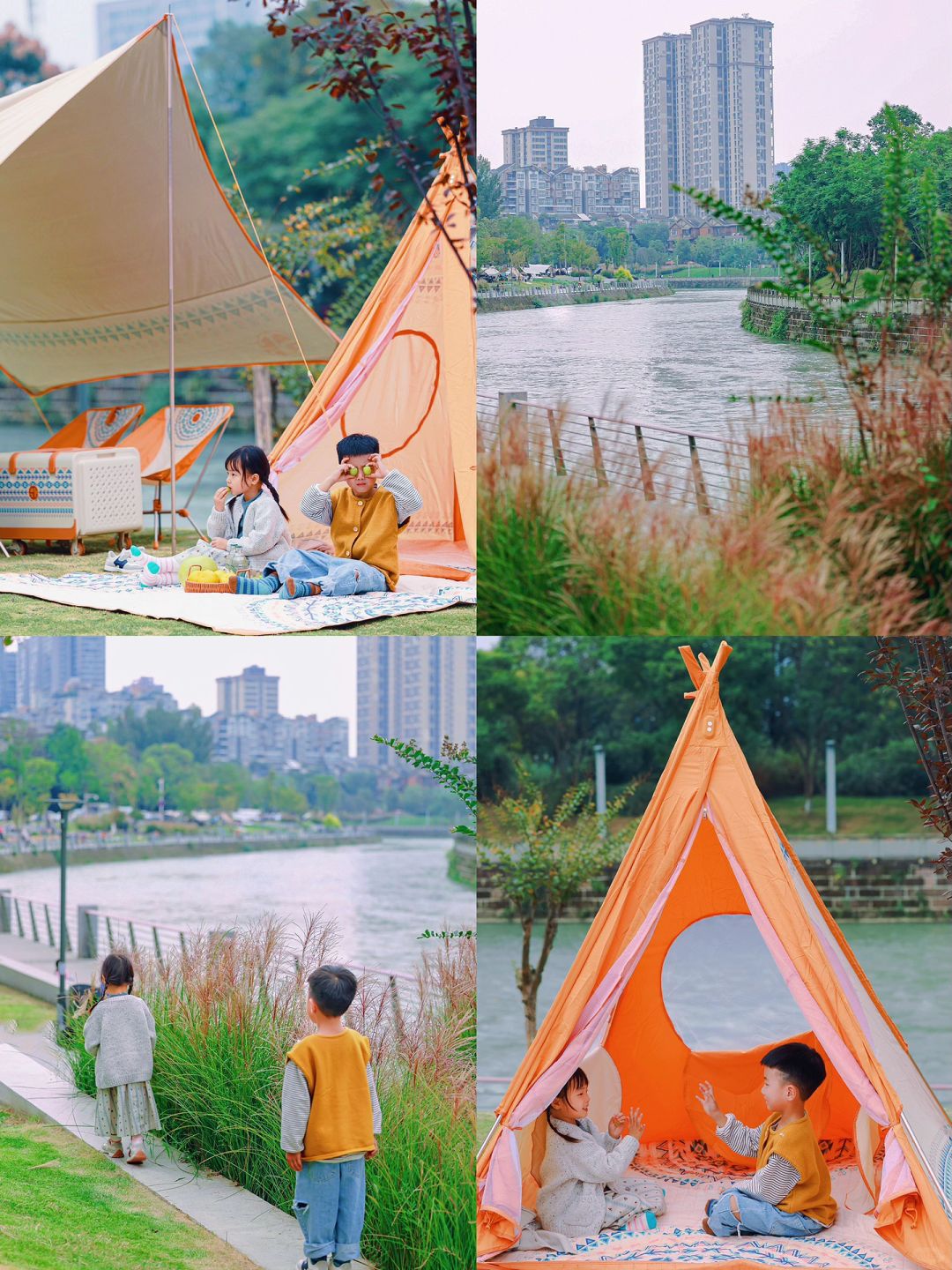 秋季露营⛺️｜藏在城市里的浪漫河畔公园~