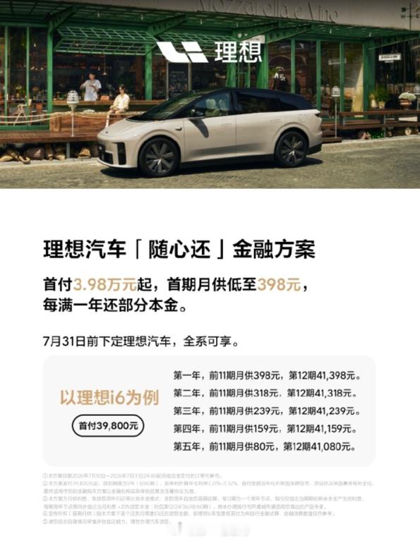 理想汽车也推出了随心还”金融方案适用于理想汽车全系车型，这是看到的第二个推出这类