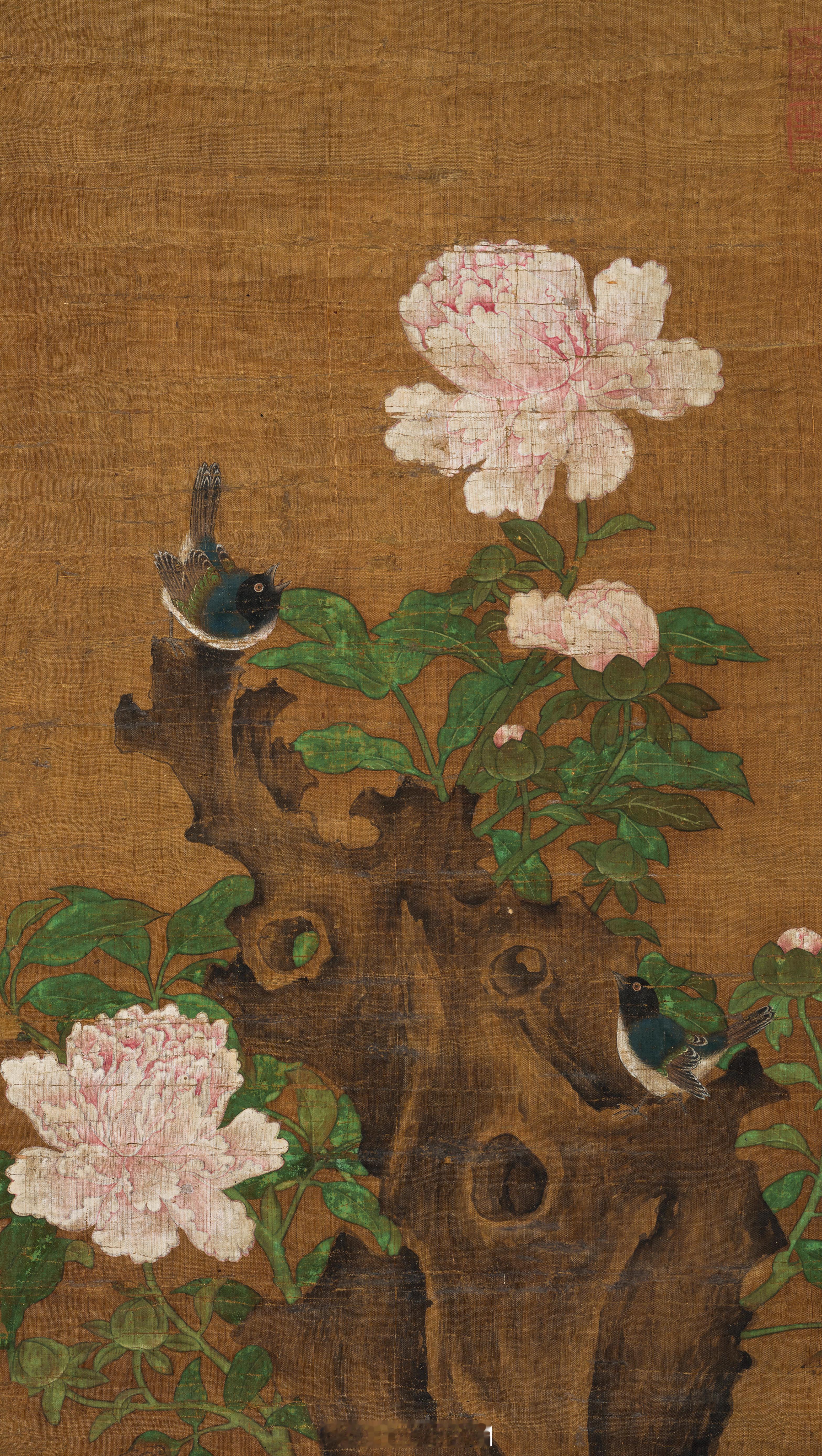 佚名 牡丹幽禽图 立轴 设色绢本尺寸：63×35.5cm来源：保利2025秋拍《