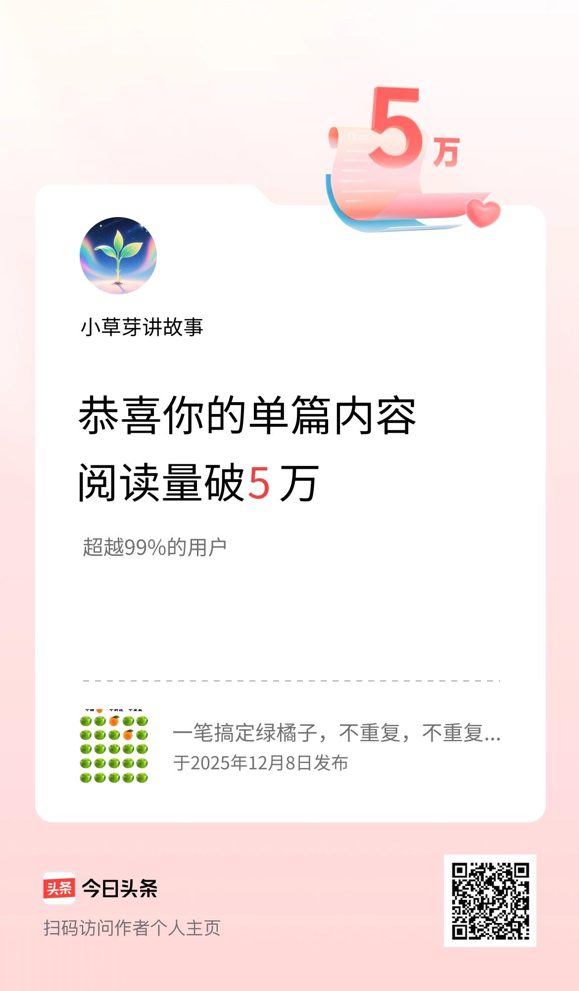 单篇内容获得阅读量破5万啦！