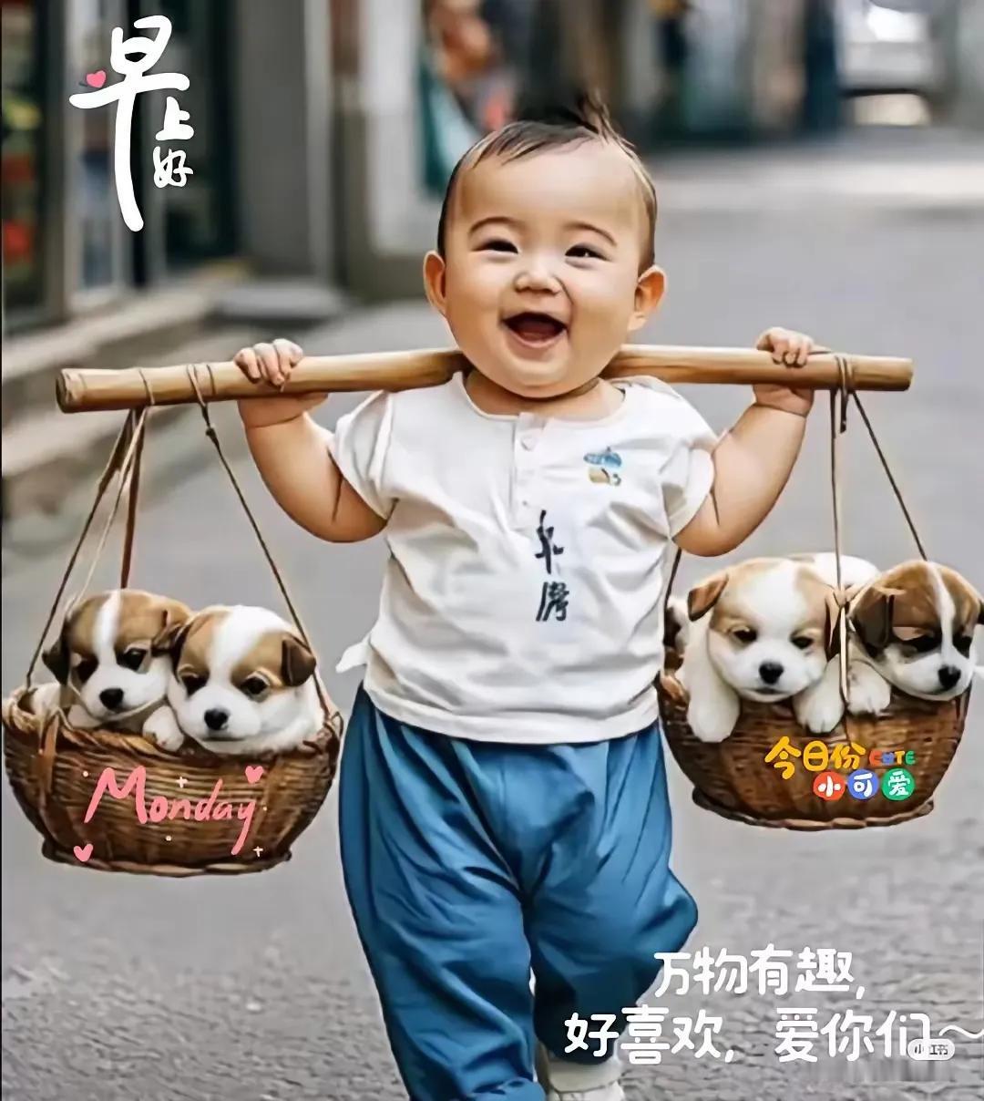 萌娃推车遛狗，快乐星期一！😊🐾