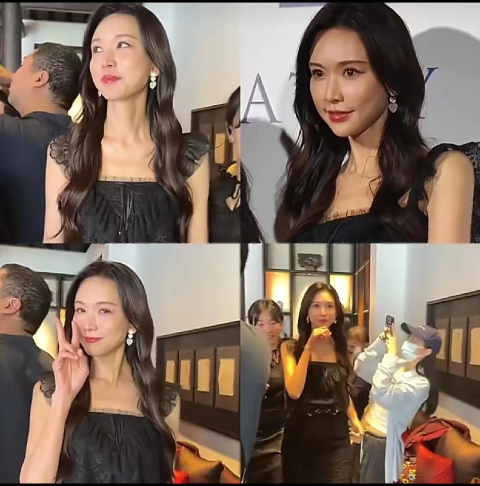 林志玲近期频繁现身品牌活动，但造型与状态引发热议。她身着黑色蕾丝裙尝试可爱风格，