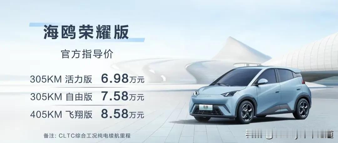 便宜4000配置保持不变，比亚迪最便宜的荣耀版海鸥上市，售价6.98万元起，五菱