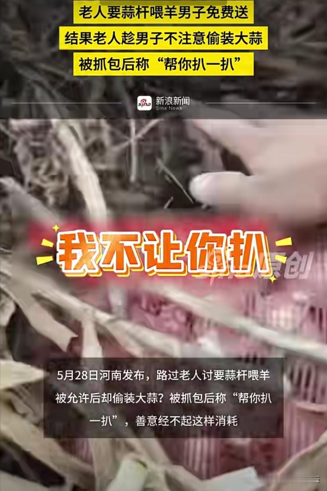 5月28日，河南发生一件令人深思的事。一位老人路过时向正在自家地里收大蒜的男子讨