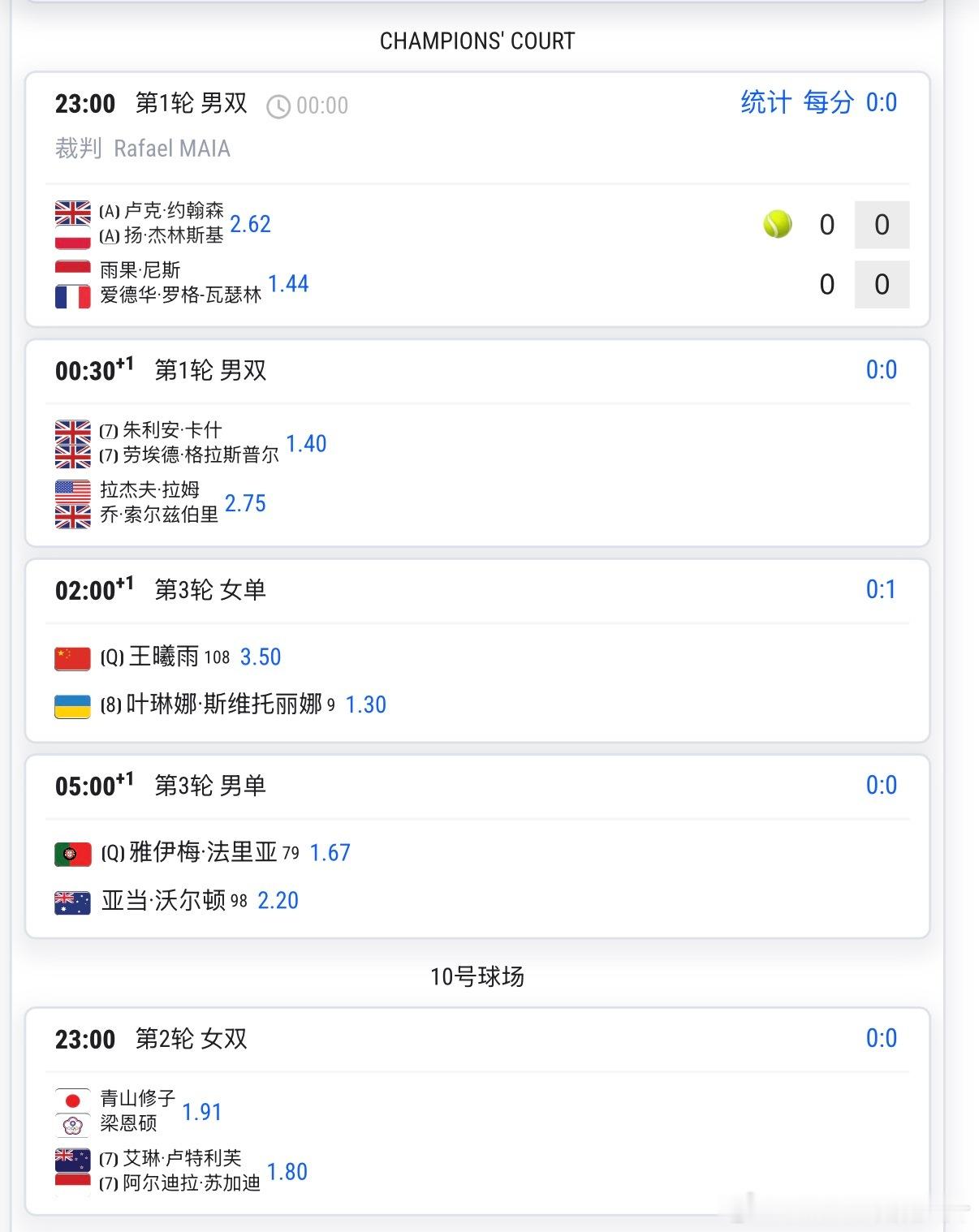 🔵WTA1000辛辛那提今日焦点战00:30 🇨🇳张帅/蒋欣玗女双02:3