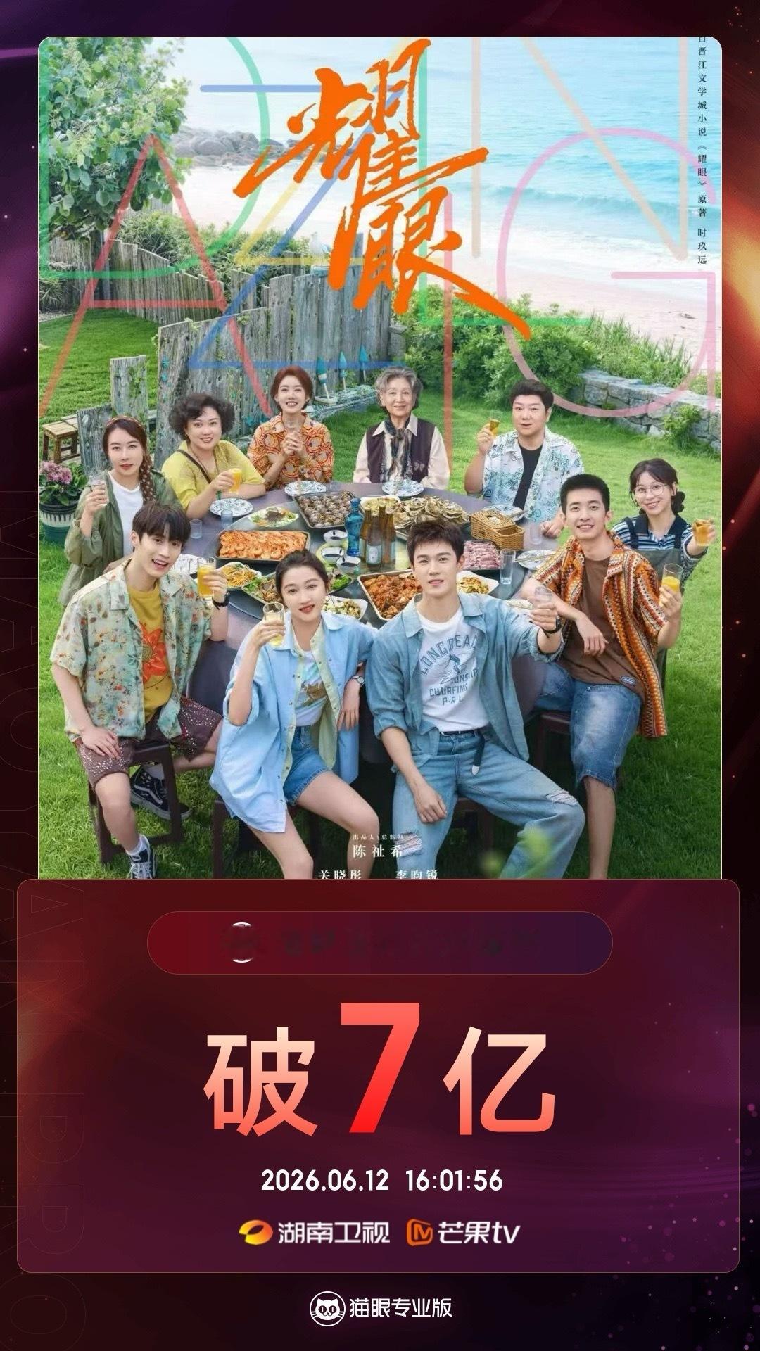 电视剧耀眼耀眼有效播放量破7亿 据猫眼专业版数据，    领衔主演电视剧《耀眼》