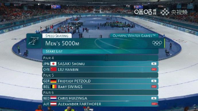 刘瀚彬米兰冬奥会首秀刘瀚彬第四组出发 米兰冬奥会速度滑冰男子5000米，🇨🇳