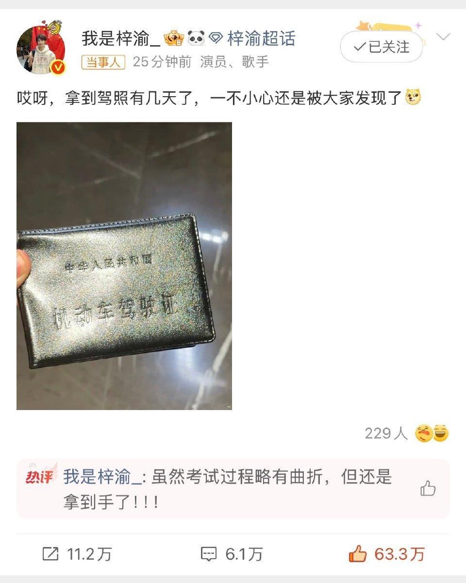 小爱一周年的大好日子，梓渝演我拿到驾照的样子超级可爱，妈咪可以自己开车带上老爸出